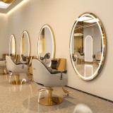 Consolă consoletă frizer barber cosmetic oglindă ramă din aluminiu 150x90 STD rotundă
