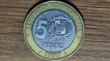 Republica Dominicana - moneda de colectie bimetal - 5 pesos 1997 - aniversara: Banca centrala - superba !