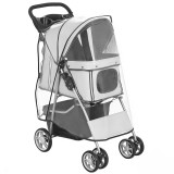 PawHut Cărucior pentru C&acirc;ini Pliabil cu Husă de Ploaie, Roți Rotative și Pernuță Lavabilă, 77x44x102cm, Gri | Aosom Romania