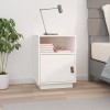 Noptiera Gossi alba, 40x34x55 cm, lemn masiv pin, 2 compartimente, usa cu maner piele