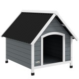 PawHut Cușcă pentru C&acirc;ini, Casă din Lemn pentru C&acirc;ini cu Podea Detașabilă, Adăpost pentru Animale de Companie cu Lemn Anticoroziv, 84x99x87 cm, Gri