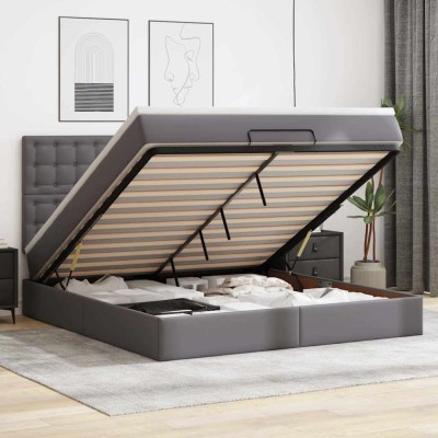 vidaXL Cadru de pat otoman cu saltea gri 160x200cm piele artificială 3313014 foto