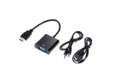 Cablu adaptor OEM activ HDMI-VGA tata-mama 0.2m cu jack 3.5mm sunet foto