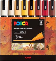 Set Markere Posca 5M Innovium&trade;, 8 Culori Naturale si Calde, Varf Mediu 1.8-2.5 mm, Cerneala Pe Baza de Apa, Opaca si Permanenta