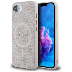 Husa iPhone 16e Guess 4G Ring Classic Logo MagSafe, roz, GUHMPSE4G4GFRP foto