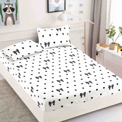 Husa de pat cu elastic alba cu fluturi negri 180x200cm D084 foto