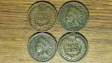 SUA USA SUPEROFERTA - set superb de colectie: 4 x 1 indian head cent - secolul 19 + secolul 20 - 1891 1893 1904 1907 - frumoase !
