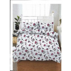 Lenjerie de pat pentru o persoana cu husa de perna dreptunghiulara, Nice, bumbac mercerizat, multicolor