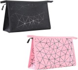Set de 2 genti de voiaj pentru cosmetice MZSM, negru/roz, piele artificiala, 27 x 8 x 18 cm