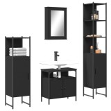 VidaXL Set mobilier de baie, 4 piese, negru, lemn prelucrat