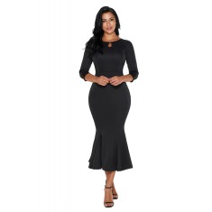 A571-1 Rochie eleganta de seara cu maneci trei sferturi