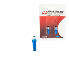 Bec tip LED 12V 1,2W soclu plastic T5 W2x4,6d 2buc 4Cars - Albastru dispersat 4C92636
