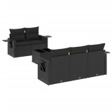 Set mobilier de gradina cu perne, 6 piese, negru, poliratan