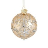 Ornament Glob de Craciun Bej Mat cu Glitter Argintiu &Oslash;8cm, CMCLASS