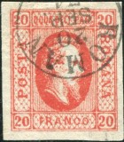 1865 , Lp 17 , CUZA 20 PARALE rosu , Stampila mica ROMAN 20 SEP.71 !!??