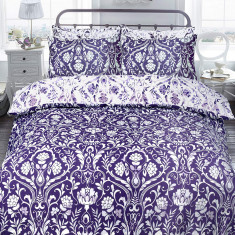 Set lenjerie pat Painted Damask Purple Super King 260x220cm foto