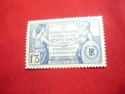 Serie - Aniversarea Constitutiei SUA 1937 Franta ,1 val. sarniera foto