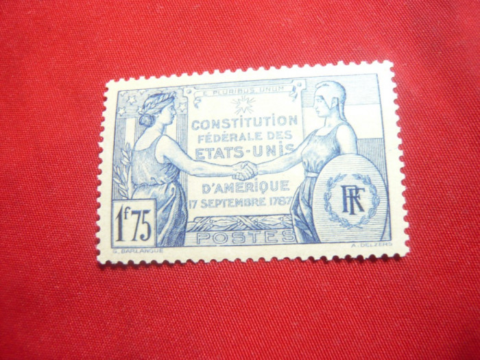 Serie - Aniversarea Constitutiei SUA 1937 Franta ,1 val. sarniera