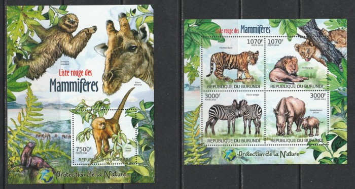 Burundi 2012 - Lista Rosie a Mamiferelor S/S 1v + M/S 1v MNH