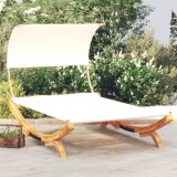 Pat de exterior cu baldachin, crem, 165x203x126 cm, lemn masiv