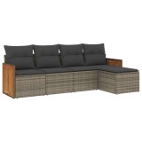 Cumpara ieftin Set canapea de gradina cu perne, 5 piese, gri, poliratan