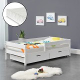 [en.casa] Pat copii Borgarnes W90 cu saltea, 90 x 200 cm, lemn, 100Kg, alb HausGarden Leisure