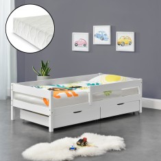 [en.casa] Pat copii Borgarnes W90 cu saltea, 90 x 200 cm, lemn, 100Kg, alb HausGarden Leisure