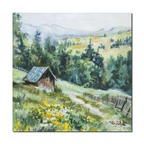 Cumpara ieftin Tablou pictat manual, Peisaj de la munte, aer curat, 40x40cm ulei pe panza, gata de expus pe perete