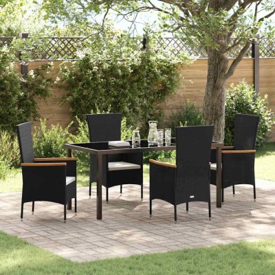 vidaXL Set de scaune de grădină cu pernă 5 pcs Negru 160 x 80 x 73 cm foto
