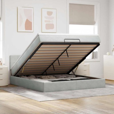 vidaXL Cadru de pat otoman cu saltea Gri deschis 160x200cm catifea 3312632 foto