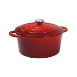 Cratita fonta emailata rosie cu capac 28cm 7litri Handy KitchenServ