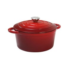 Cratita fonta emailata rosie cu capac 28cm 7litri Handy KitchenServ