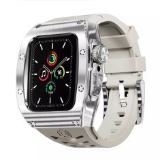 [Pachet 360&amp;Atilde;&amp;sbquo;&amp;Acirc;&amp;deg;] Husa + curea Apple Watch 4 44mm ShellBox Waterproof IP68, argintiu foto