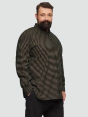 Camasa barbati big sizes, cu maneca lunga si imprimeu in carouri, Regular fit, Maro inchis, 2XL