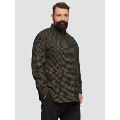 Camasa barbati big sizes, cu maneca lunga si imprimeu in carouri, Regular fit, Maro inchis, 2XL