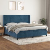 vidaXL Pat box spring cu saltea, albastru &icirc;nchis, 200x200 cm, catifea