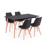 Set Sufragerie Leziter Silla 150 4+1 Negru-Negru | Masa MDF 150cm, 4 Scaune Tapitate