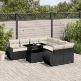 Cumpara ieftin Gossi set mobilier de gradina cu perne, 9 piese, negru, poliratan
