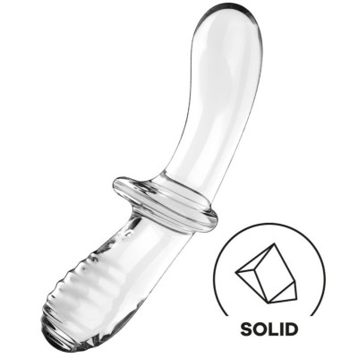 Dildo Dublu Double Crystal, Sticla Borosilicata, Transparent, 19 cm foto