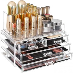 Organizator cosmetica cu 2 niveluri si 4 sertare mari, Acril