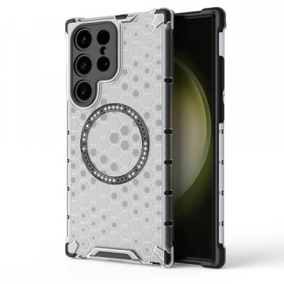 Husa MagSafe pentru Samsung Galaxy S24 Ultra S928, Techsuit, HoneyComb Shield, Alba foto