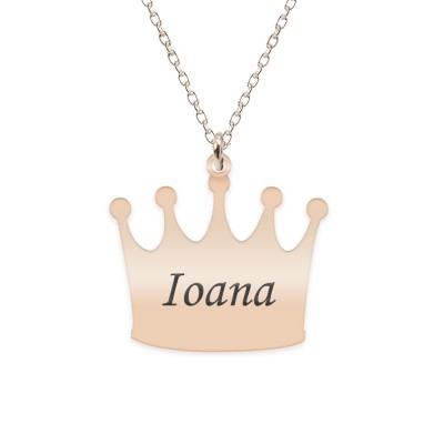 King - Colier din argint 925 placat cu aur roz personalizat cu text - coroana foto
