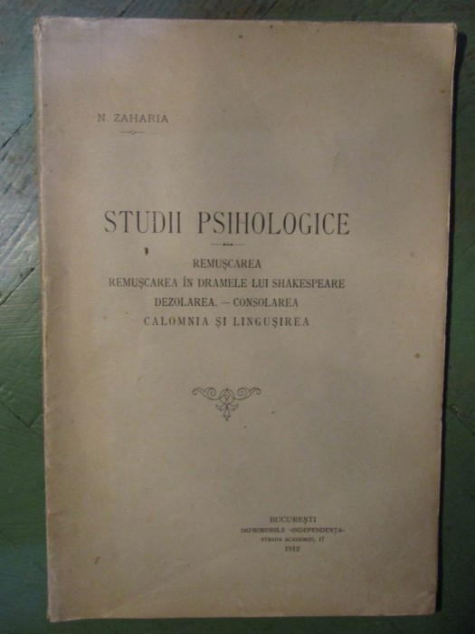 N. Zaharia - Studii psihologice (1912)