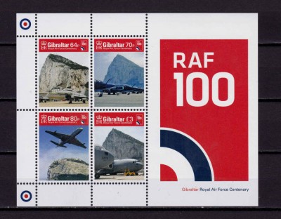 ✅(C36) Gibraltar 2018 ,&amp;quot;100 de ani R.A.F.&amp;quot;, block 132 ,nominal &amp;pound;5.14 MNH foto