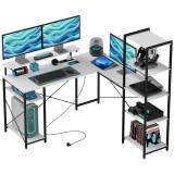 HOMCOM Birou de Colț pentru Computer &icirc;n Formă de L cu Bibliotecă, 137x140x139,5 cm, Negru | Aosom Romania