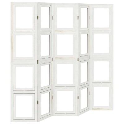 Paravan camera 5 panouri, alb, lemn masiv paulownia foto