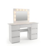 Masa de toaleta/machiaj, sertare alb lucios, cu oglinda si LED-uri, Vanessa, 130x43x143 cm