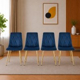 Set 4 scaune dining Artool Libra, catifea bleumarin, picioare aurii