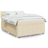 vidaXL Pat continental cu saltea, crem, 140x200 cm, material textil