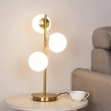 Cumpara ieftin Veioza / lampa de masa, 3 globuri din sticla alba , dulie E27, culoare corp auriu, inaltime 43cm